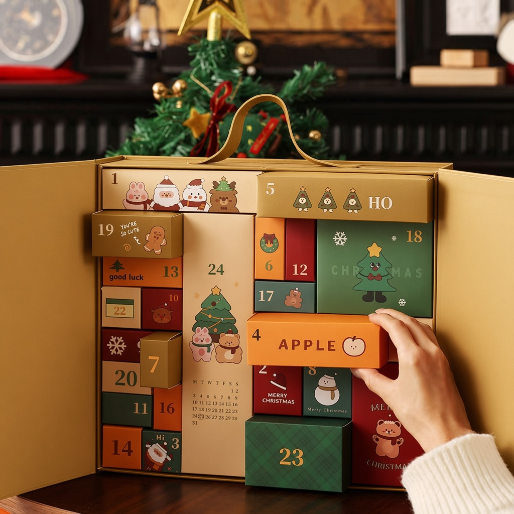 opened Christmas Advent Calendar box with numbered compartments