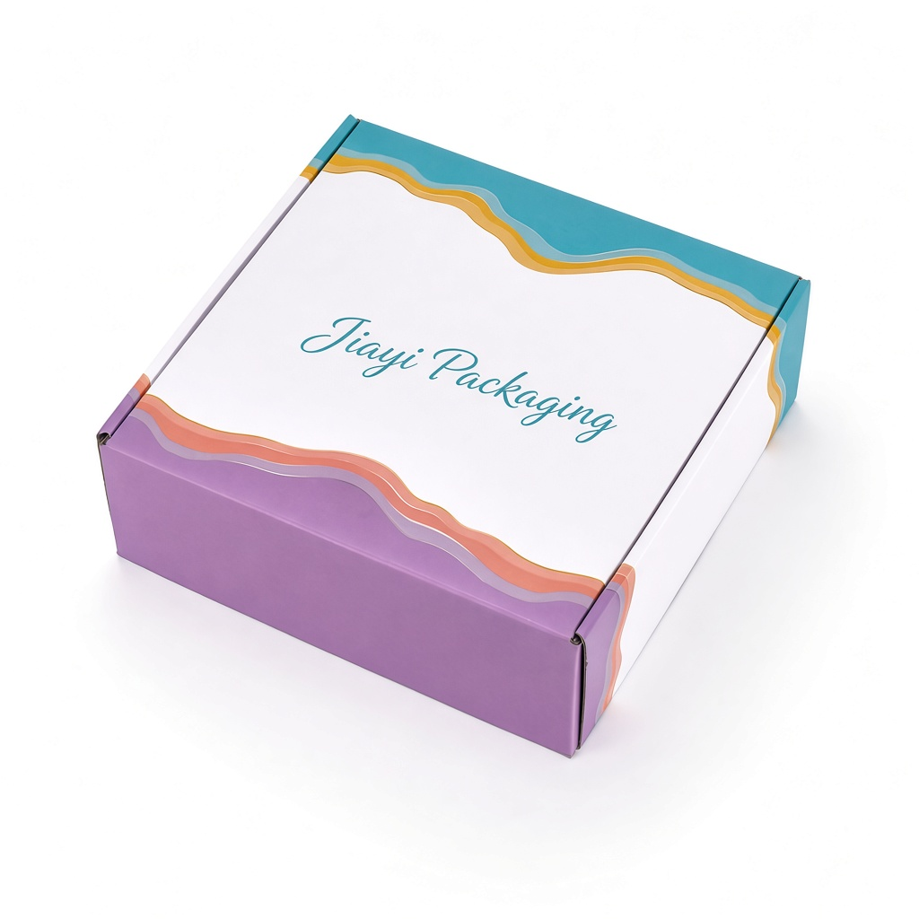 Three-quarter view of a custom corrugated mailer box for apparel shipping — Jiayi Packaging