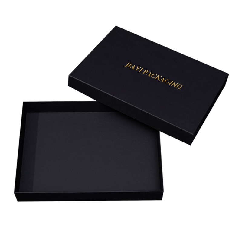 Open black rigid lid-and-base shirt gift box — Jiayi Packaging