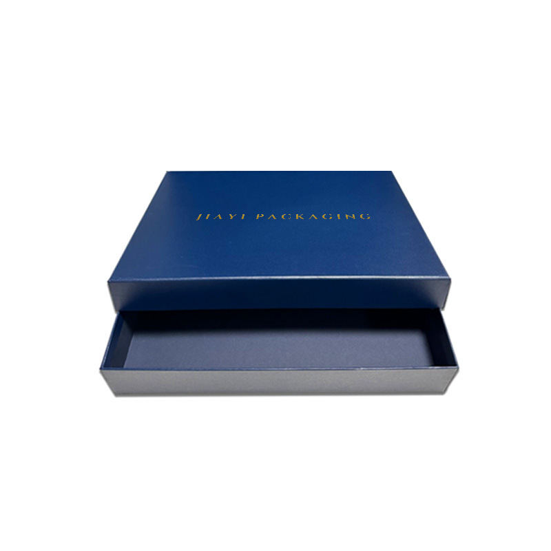 Open navy rigid lid-and-base shirt gift box — Jiayi Packaging
