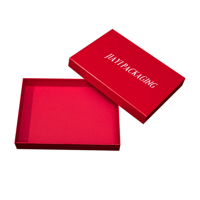 Open red rigid lid-and-base shirt gift box — Jiayi Packaging